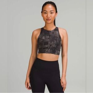 Lululemon Energy High-Neck Longline Crop Top Bra Logo Black Gray 6 Small